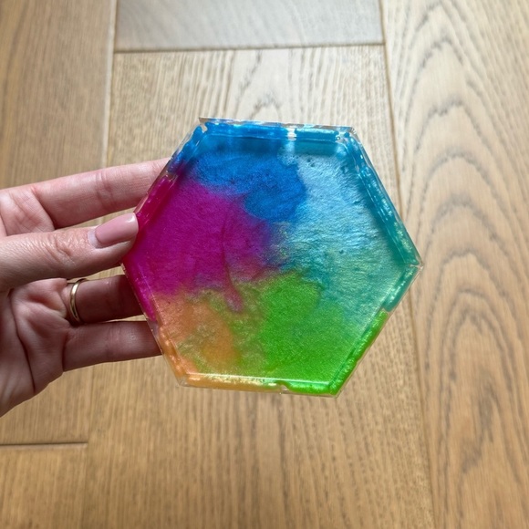 Acrylic Epoxy Jewelry Catchall Tray - Rainbow Metallic - 4” x 4.5” - Custom Made - Picture 5 of 8